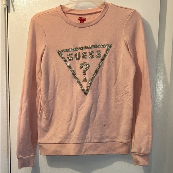 GUESS Pink Sweater with Glitter Logo - Picture 1 of 4